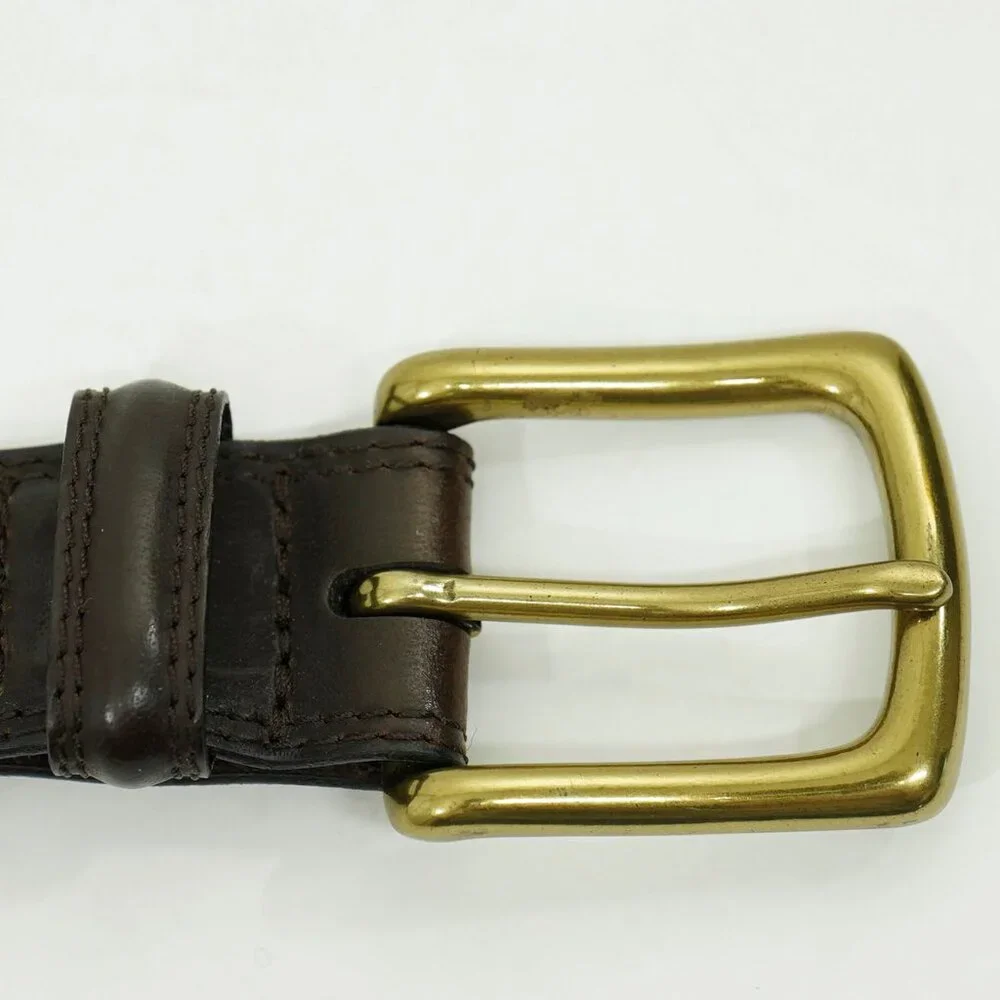 Vintage Brown Leather Brass Buckle Minimalist Tobacco Brown Minimalist Belt